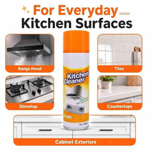 Kitchen Foam Cleaner Spray – Heavy-Duty Grease & Stain Remover.