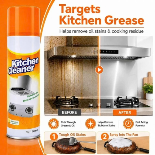 Kitchen Foam Cleaner Spray – Heavy-Duty Grease & Stain Remover.