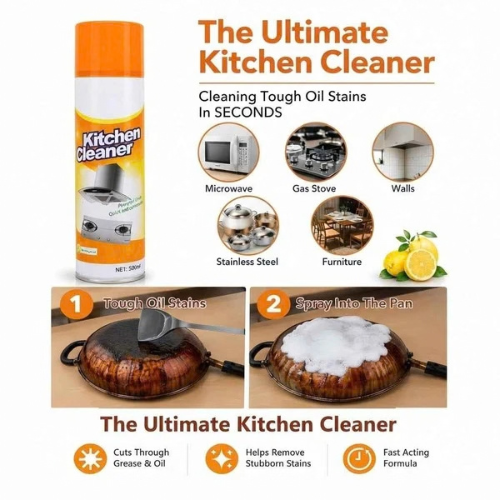 Kitchen Foam Cleaner Spray – Heavy-Duty Grease & Stain Remover.
