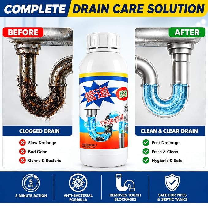 Buy One Get One Sink & Drain Cleaner Powder – Powerful Clog Remover for Kitchen, Bathroom & Wash Basin Drains.