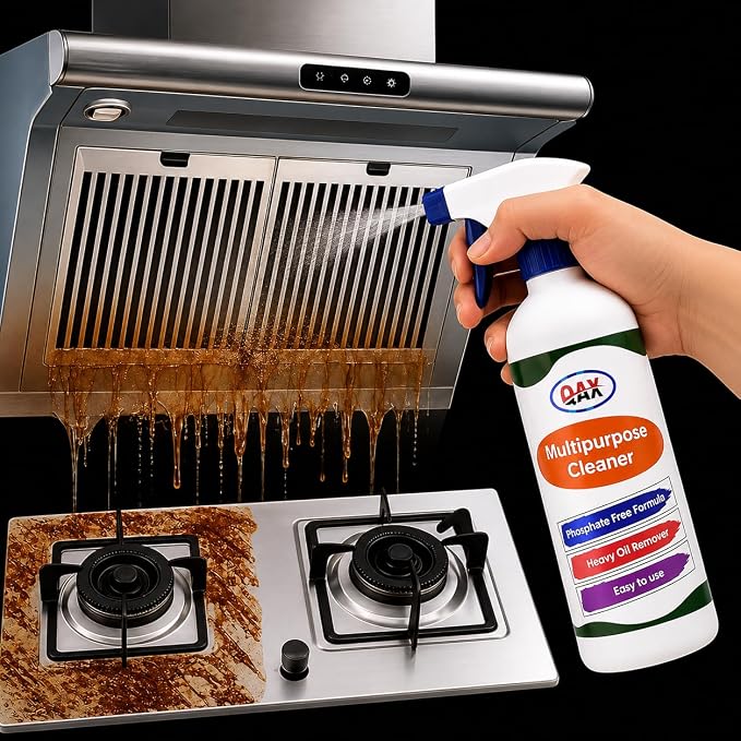 500ml Multipurpose Cleaner Spray – Powerful Oil & Grease Stain Remover for Gas Stove, Chimney, BBQ & Exhaust Fan.