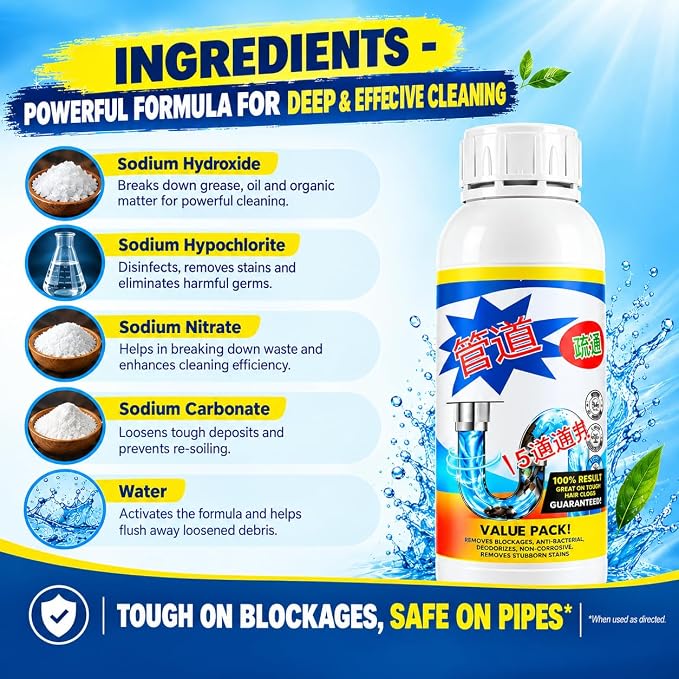 Buy One Get One Sink & Drain Cleaner Powder – Powerful Clog Remover for Kitchen, Bathroom & Wash Basin Drains.