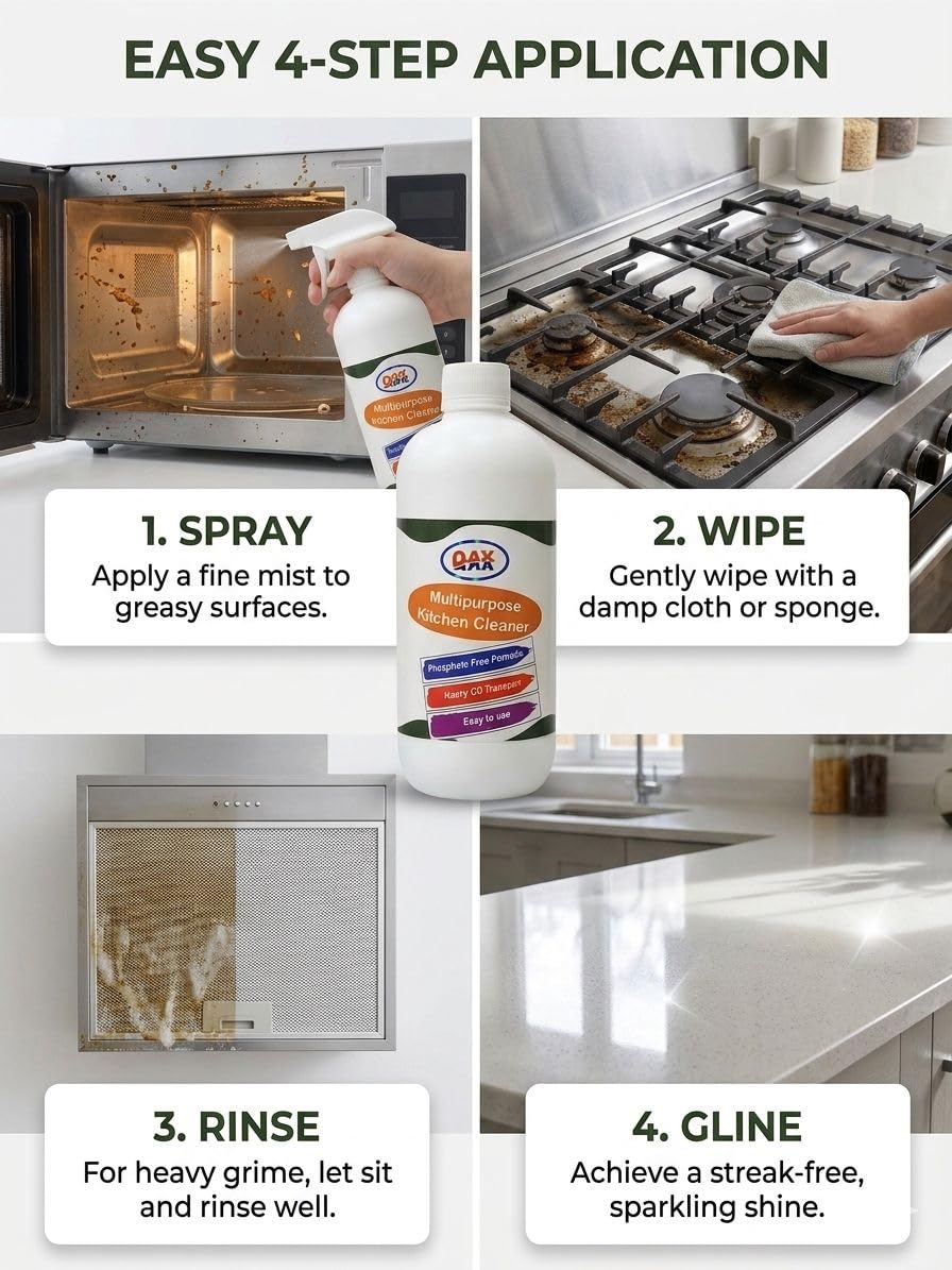 500ml Multipurpose Cleaner Spray – Powerful Oil & Grease Stain Remover for Gas Stove, Chimney, BBQ & Exhaust Fan.