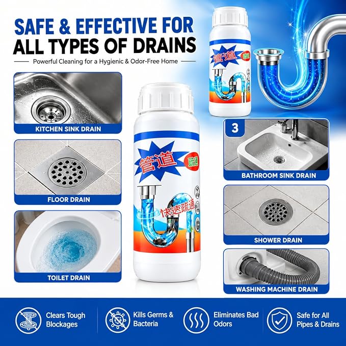 Buy One Get One Sink & Drain Cleaner Powder – Powerful Clog Remover for Kitchen, Bathroom & Wash Basin Drains.