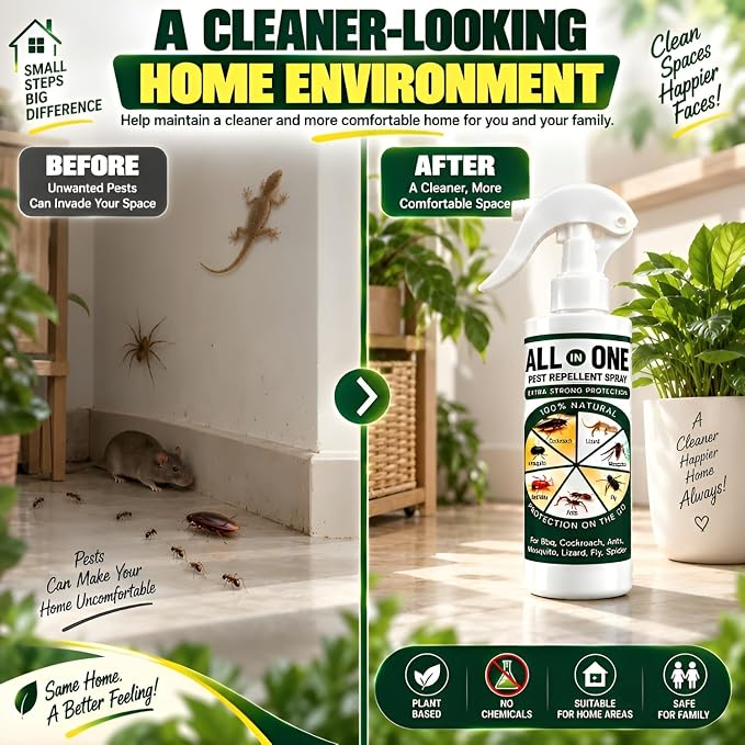 All-in-One Pest & Rodent Repellent Spray – Multi-Insect Protection for Rats, Mice, Cockroaches, Lizards, Ants, Termites, Bed Bugs, Spiders, Flies & Centipedes.