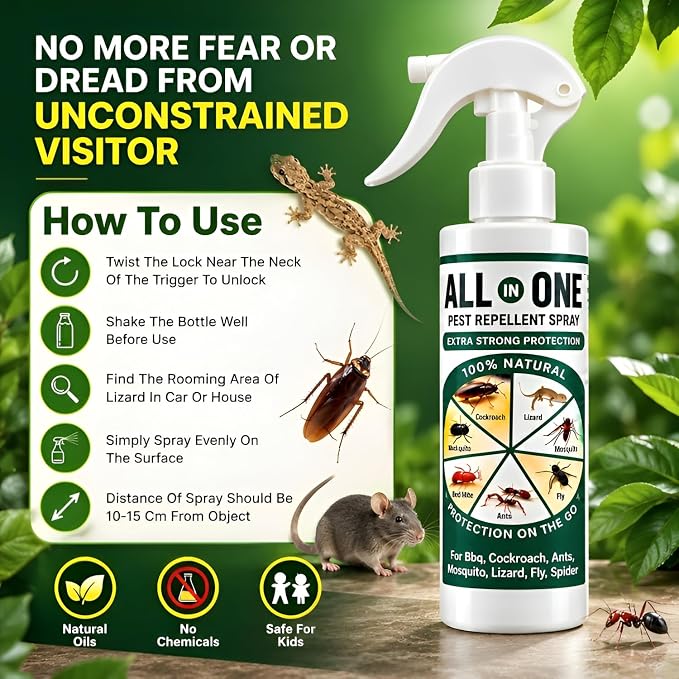 All-in-One Pest & Rodent Repellent Spray – Multi-Insect Protection for Rats, Mice, Cockroaches, Lizards, Ants, Termites, Bed Bugs, Spiders, Flies & Centipedes.