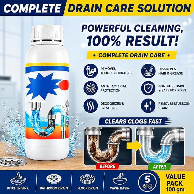 Buy One Get One Sink & Drain Cleaner Powder – Powerful Clog Remover for Kitchen, Bathroom & Wash Basin Drains.