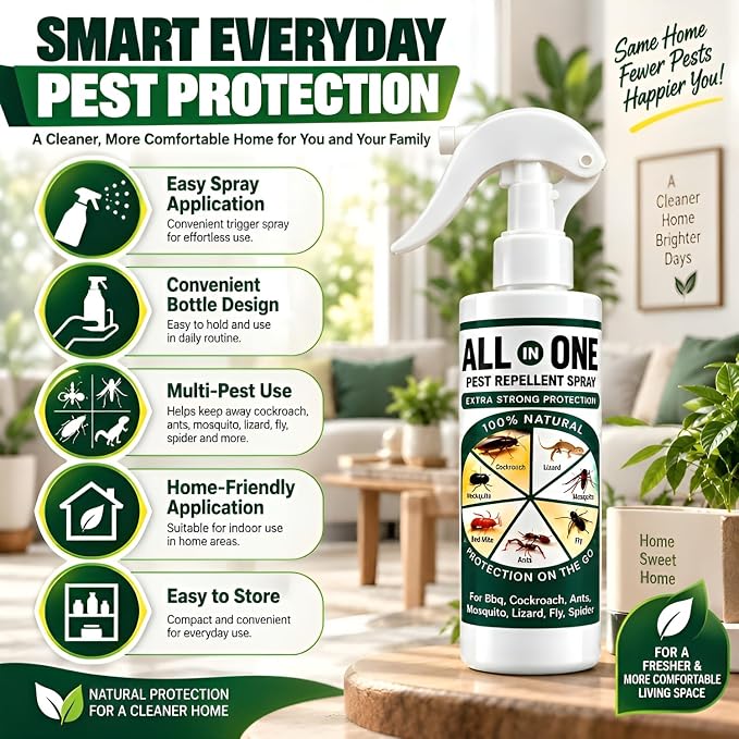 All-in-One Pest & Rodent Repellent Spray – Multi-Insect Protection for Rats, Mice, Cockroaches, Lizards, Ants, Termites, Bed Bugs, Spiders, Flies & Centipedes.