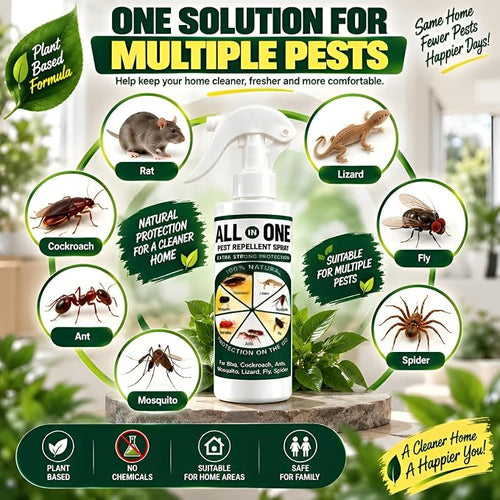 All-in-One Pest & Rodent Repellent Spray – Multi-Insect Protection for Rats, Mice, Cockroaches, Lizards, Ants, Termites, Bed Bugs, Spiders, Flies & Centipedes.